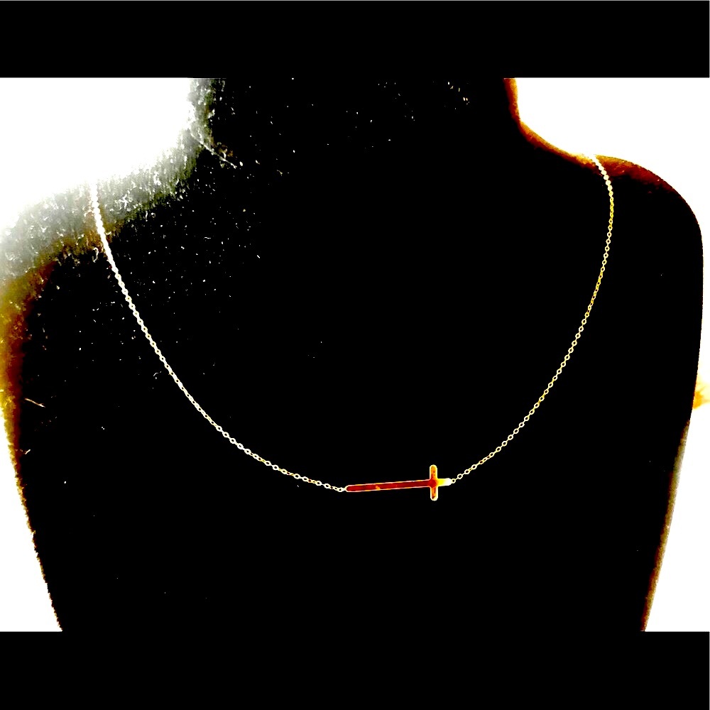 14kt Yellow Solid Gold Sideways Cross 585 Italian Made in Italy Necklace